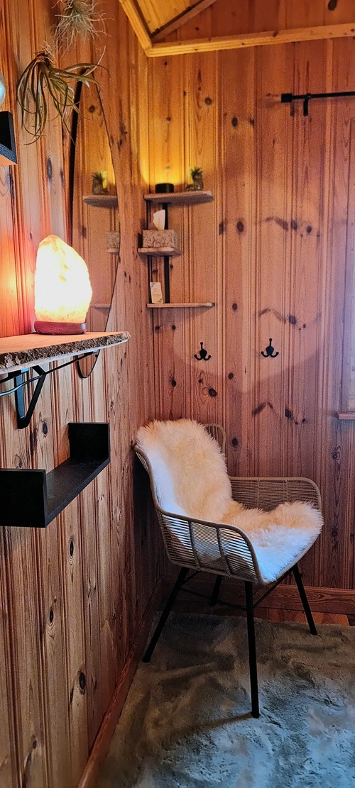 waiting area with a fluffy chair